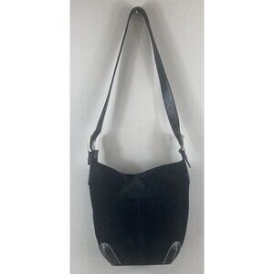 Preston & York Black Genuine Suede Crossbody/ Shoulder Handbag